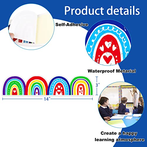 Image of SICOHOME Boho Bulletin Board Borders,48pcs Bulletin Borders Stickers,Boho Classroom Decor,Rainbow Bulletin Board Trim Back to School Decoration,Waterproof Back to School Classroom Office Chalkboard