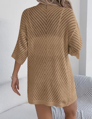 Image of Zeagoo Lightweight Summer Cardigan for Women Short Sleeve V Neck Crochet Kimonos Loose Open Front Hollow Out Cover Ups