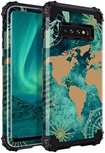 LONTECT for Galaxy S10 Plus Case Shockproof 3 in 1 Heavy Duty Hybrid Sturdy High Impact Protective Cover Case for Samsung Galaxy S10+ Plus 6.4 inch,Red Flower/Teal