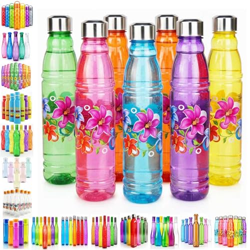 Image of RED WIND Unbreakable 1 Litre Floral Print Water Bottles | Pack of 6 | Multicolor | Leakproof Screw Cap | BPA-Free | Bottles for Fridge, Gym, Home, Office, School and Travel