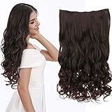 REECHO 14' 1-Pack 3/4 Full Head Wavy Clips in on Synthetic Hair Extensions Hairpieces for Women 5 Clips 3.6 Oz per Piece - Dark Brown