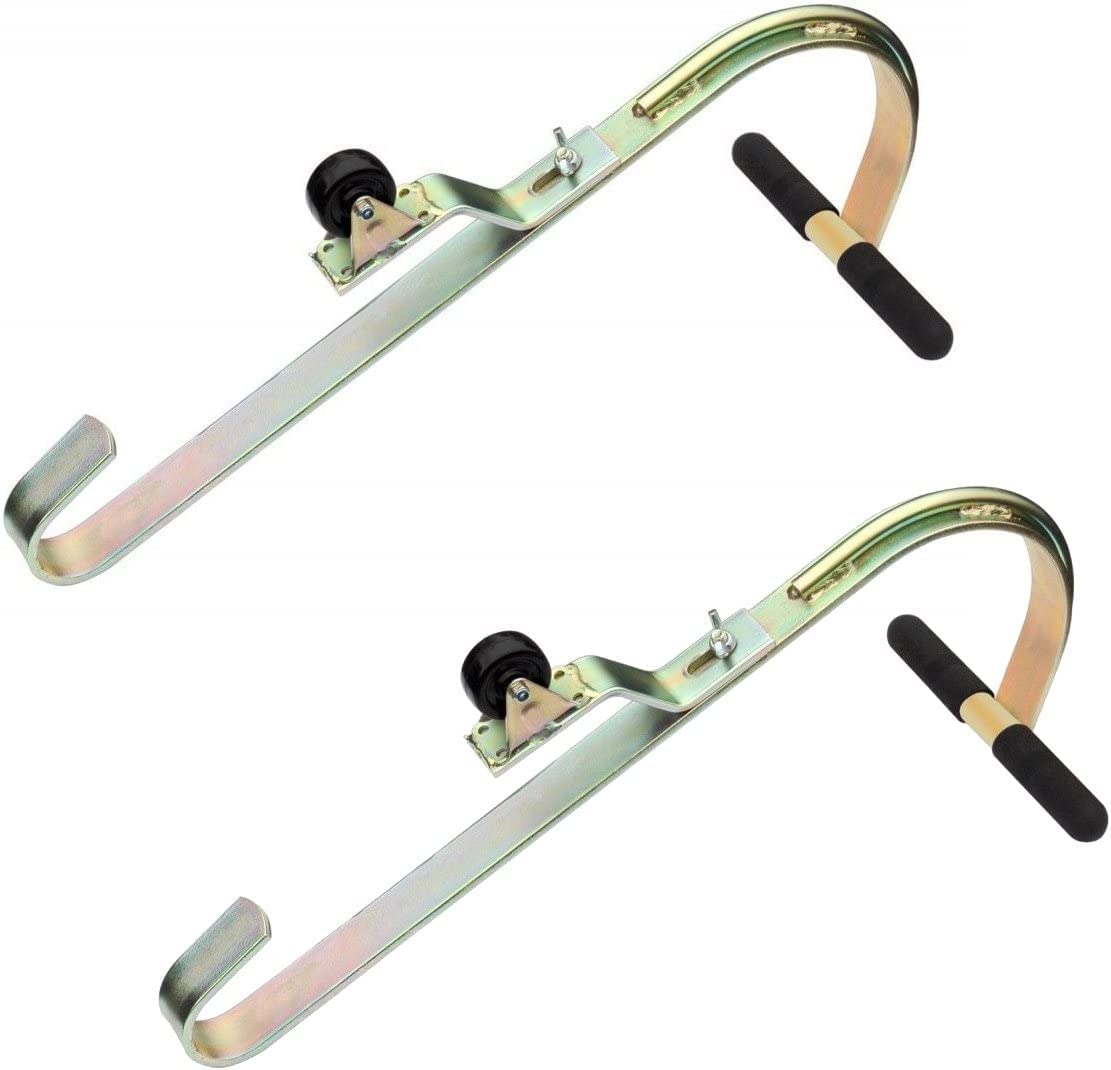 Tie Down 2-Pack Heavy Duty Zinc Plated Steel Ladder Roof Hook with Wheel | Rubber Grip T-Bar for Damage Prevention | Fast and Easy Setup to Access Steep Roofs