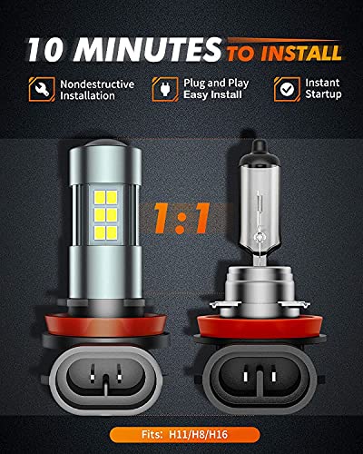 Sealight 194 Led Dome Bulbs H11/H8 Led Fog Light Bulbs Bundle 6000K White, 360-Degree Illumination Fog Light, 168 2825 T10 W5W 3030 Bright Led Chips, Map Light, Door Light, Courtesy Light #TOP6