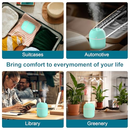 Image of Portable Small Humidifier, USB Personal Desktop Humidifier for Car, Office Room, Bedroom, Auto Shut-Off, 2 Mist Modes, Super Quiet, 220ml, Green