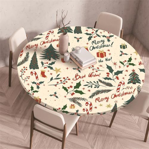 Highdi 3D Mantel Redondo con Bordes Elástica, Mantel Mesa Redonda Ajustable Protector de Mesas Redondas Manteles Antimanchas para Picnic Comedor Cocina (90cm,Navidad 7)