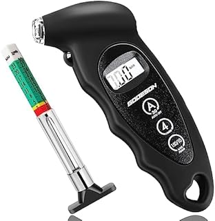 GODESON Digital Tyre Pressure Gauge 150 PSI 10 Bar with 4 Settings and Tyre Tread Depth Gauge UK, Car Accessory with Backlit LCD, Tyre Gauge Suitable for Cars, Trucks, Bicycles, Motorcycles