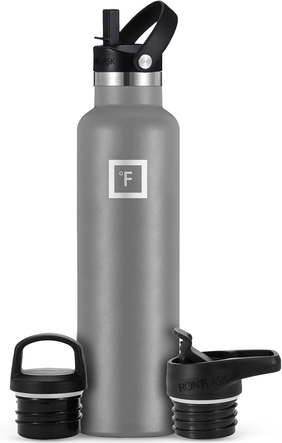 IRON °FLASK Camping & Hiking Hydration Flask with Straw, BPA-Free Insulated Stainless Steel Sports Water Bottle - 24 oz Graphite
