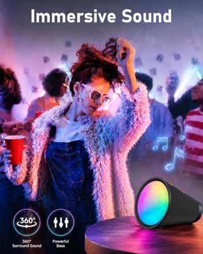Image of Portable Bluetooth Speaker Wireless with 9 Color Lights, 20H Playtime, Stereo Pairing, Deep Bass, IPX6 Waterproof, Bluetooth 5.3, Small Speaker for Home, Party, Outdoor, Camping, Beach, Gift