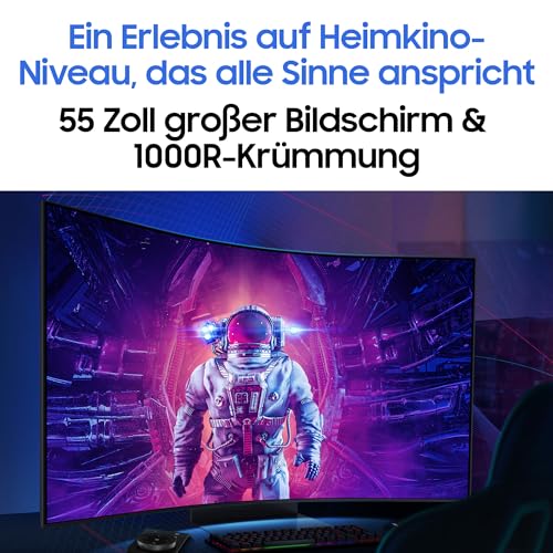 Samsung Odyssey Ark G97NC (2nd Gen), Curved Gaming Monitor, 55 Zoll, Mini-LED VA-Panel, 4K UHD-Auflösung, AMD FreeSync Premium Pro, Reaktionszeit 1 ms, Bildwiederholrate 165 Hz, Schwarz, S55CG970N