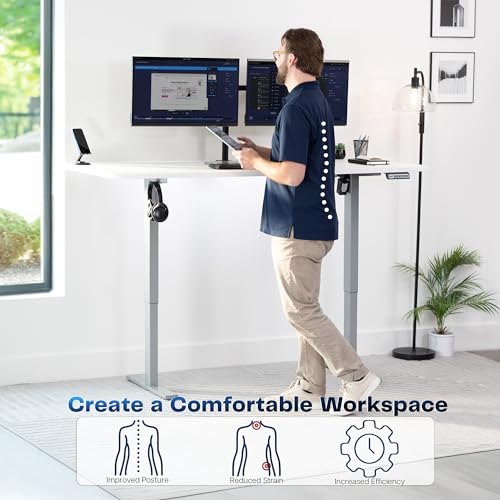 Image of VIVO White 71 x 36 in Standing Desk, DESK-KIT-1G7W-36 | Electric, Holds 220 lbs, Sit Stand, Height Adjustable, Extra Deep Table Top, Memory Presets, 1B Series, Gray Frame