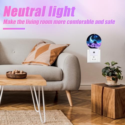 Image of Palm Tree Night Light Purple Blue Night Moon Night Lights LED Lamp Round Plug into Wall Nightlight with Dusk to Dawn Sensor Home Hallway Stairway Kitchen Decor