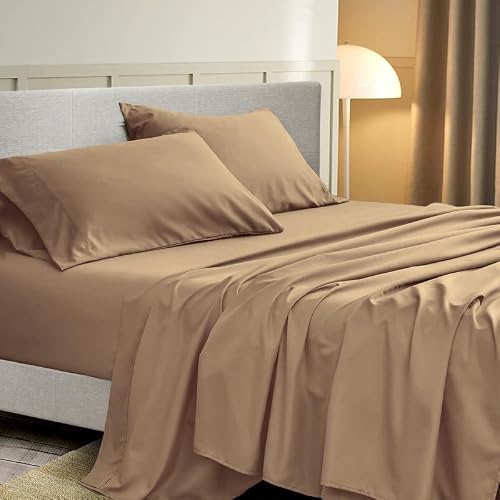 Amay 500 Thread Count 100% Egyptian Cotton Sheets Set California King Size Bed Sheet 4 Piece bed sheet Sets Long Staple 10"-12"es Deep Pocket Bedding Super Soft Breathable Sateen Finish - Taupe-Beige