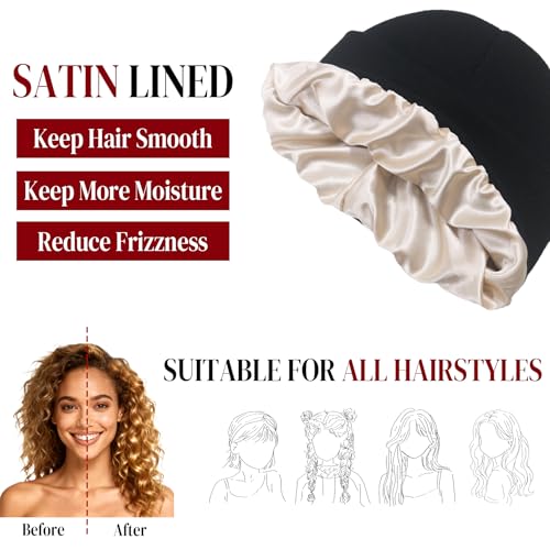 Image of PFFY Womens Satin Lined Beanie Silk Lining Winter Hats Beanies for Women