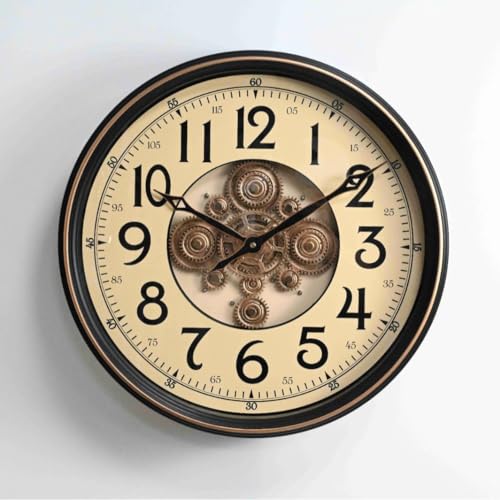 YUZINO Grande Horloge Murale à Engrenages Mobiles 50cm, Vintage Industrielle Steampunk, fournie avec Chiffres Romains, pour Salon, Chambre, Cuisine, Bar -...