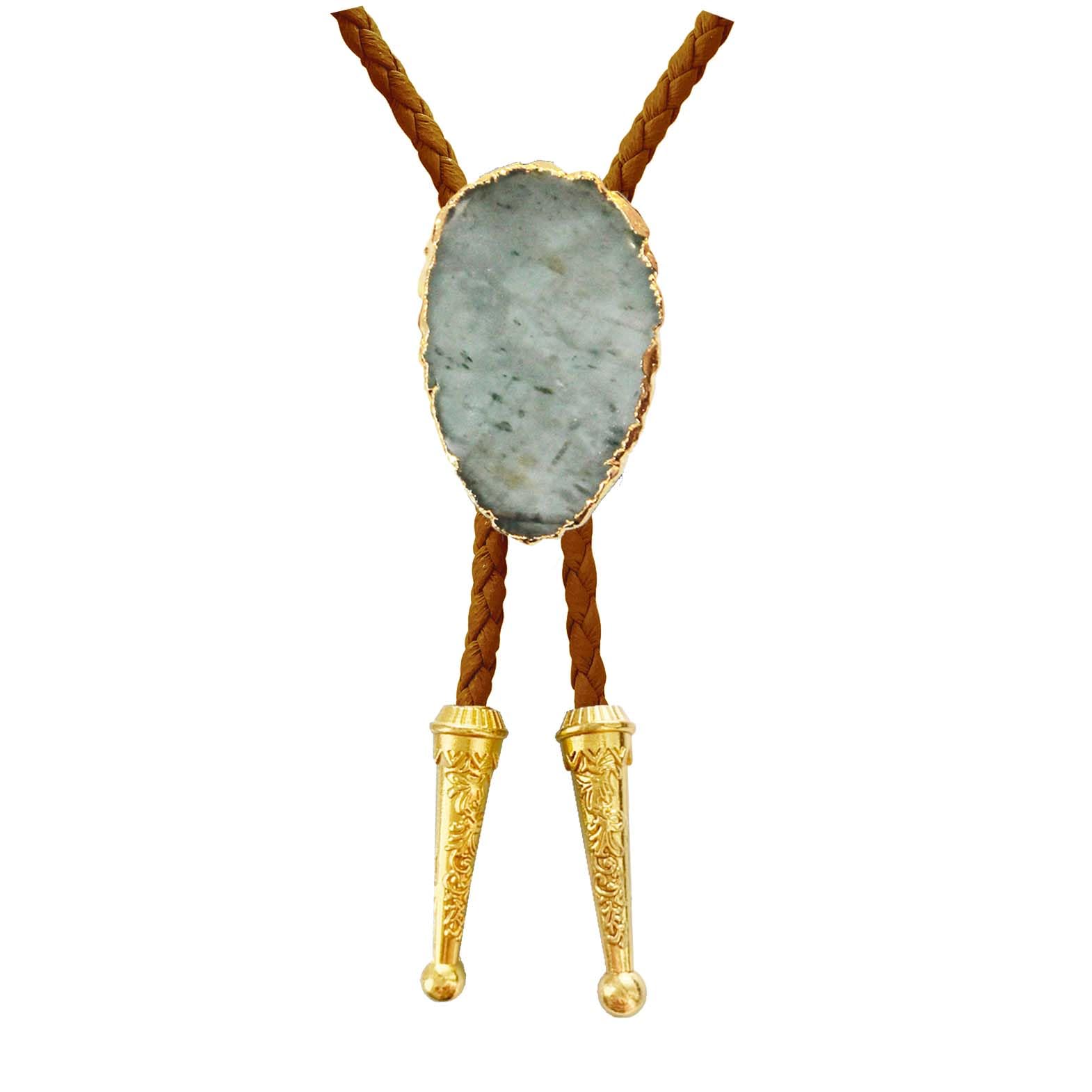 Daisy Del Sol Gemstone Bolo Tie Braided Vegan Faux Leather Natural Stone Gold Handmade Necklace Adjustable Boho Western Jewelry