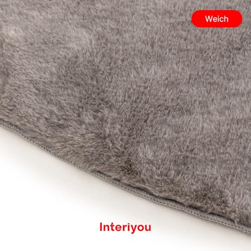 Interiyou Fargo - Teppich Wohnzimmer 80x80 cm Rund Grau - Kurzflor Waschbar und rutschfest - Flauschiger Fellteppich aus Kunstfell - weicher Langflor Fell