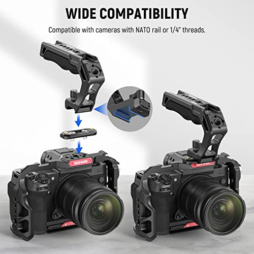 Neewer Top Handle And Nato Rail Kit, Comfort Silicone Grip With Quick Release Nato Clamp, 3 Cold Shoes And 1/4" 3/8" Arri Threads, Compatible With Smallrig Camera Cage Video Rig, Ca008 #TOP1