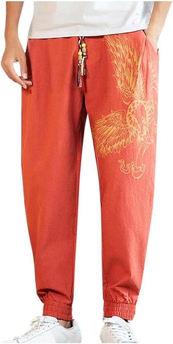 Amazon メンズ ズボン コットンパンツ プリント ヴィンテージ ステッチストレート パンツ 中国風 和風 ハーランズボン レトロ スポーツパンツ 若さ 通学 大きいサイズ カジュアル グ ストレット ストレート ゆったり おしゃれ ジョギング フィットネス ロングパンツ 通販