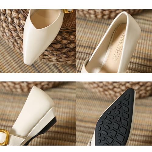 Women's Leather Closed Pointed Toe Mary Jane Flat Shoes Adjustable Buckle Slip On Comfortable Ballet Flats Casual Work Wedding Party Dress Shoes3