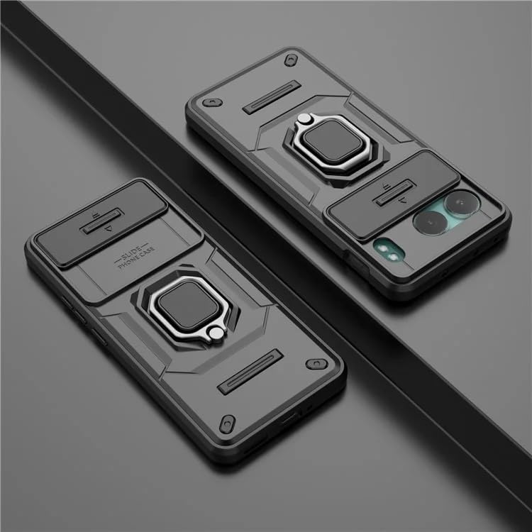 Image of Casodon Heavy Duty Armor Back Case Cover for Oneplus Nord 4 - Magnetic Kickstand Ring with Camera Shutter Protection, Rugged Bumper Hard Back Cover for Oneplus Nord 4 (PC & TPU|Black)