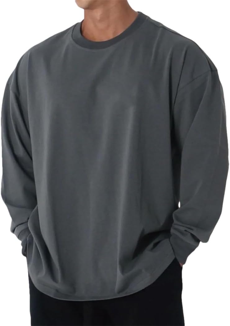 Men's Thin Sweater Fashion Loose Fit Fitness Casual Training Sports Long Sleeve T-Shirt Pullover