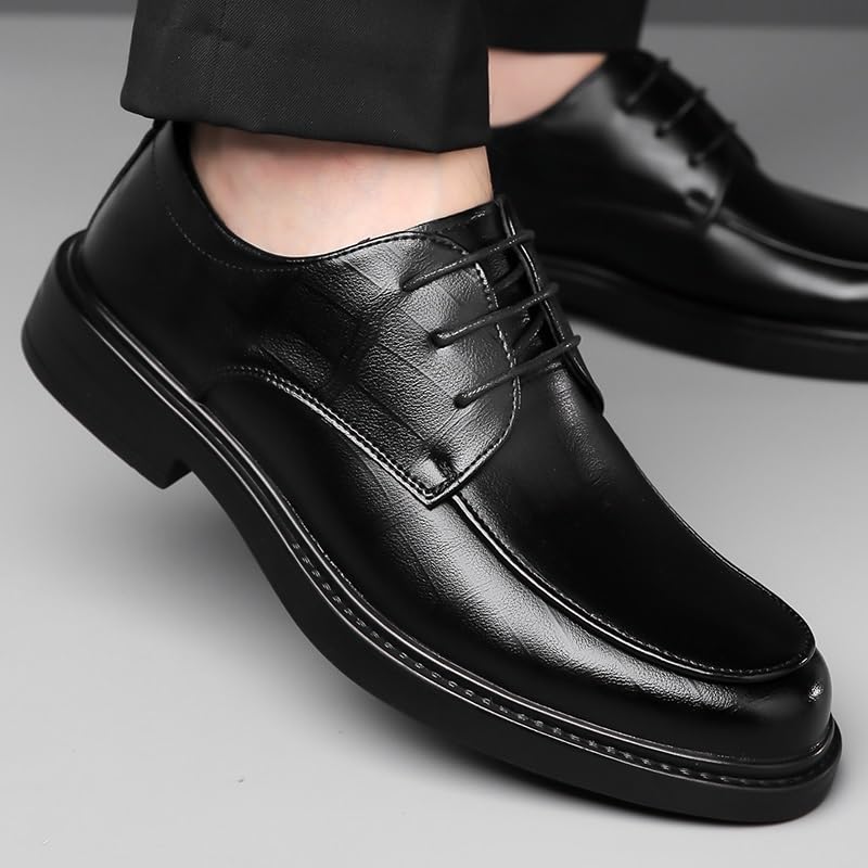 Mens Dress Oxford Formal Shoes Pu Leather Wedding Slip Resistant Block Heel Anti-Slip Rubber Sole Shoe Business Breathable Classic Lace Up2