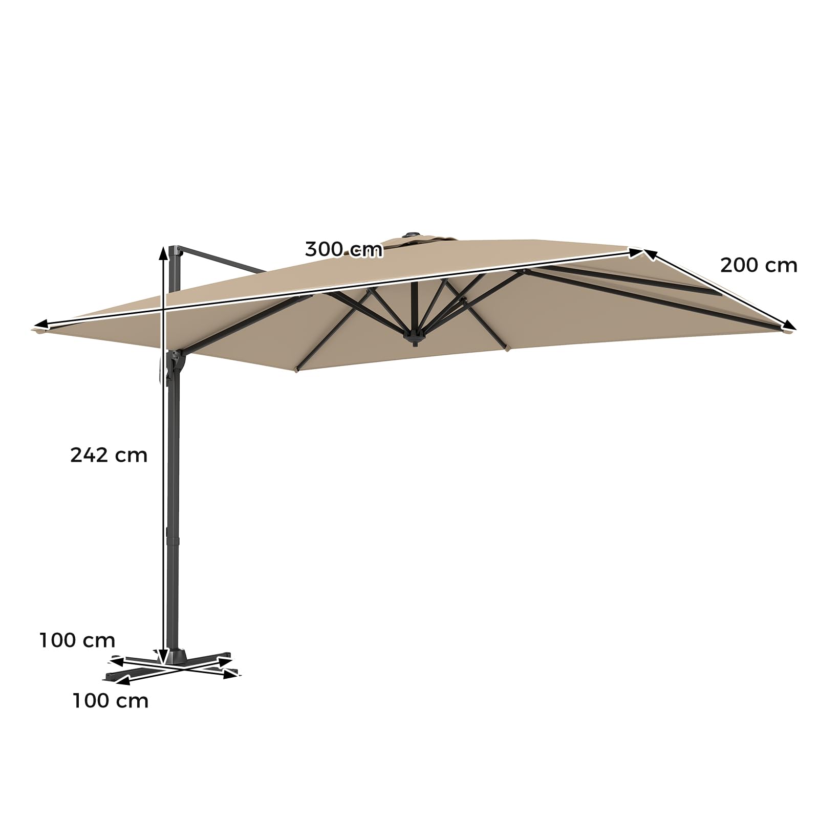 RELAX4LIFE Parasol Déporté Rectangulaire 2x3M, Parasol de Balcon Rotatif à 360° avec Pédale, Inclinaison Réglable, Mât en Alu Épais & 8 Baleines, Toile Ventilée Anti-UV avec Base pour Terrasse Balcon