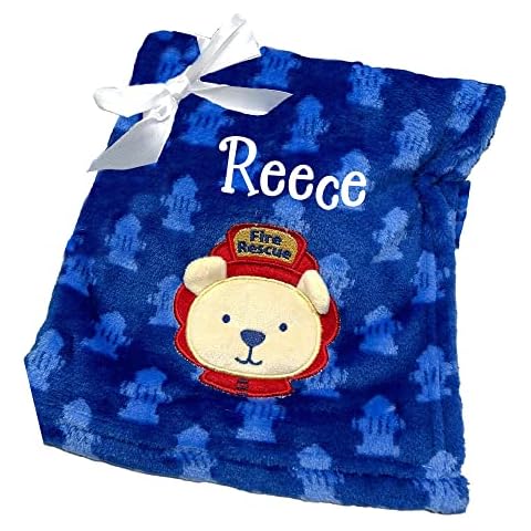The Trendy Turtle Personalized Baby Blanket - Fire Rescue Bear Baby Nursery Blanket with Custom Name Cover
