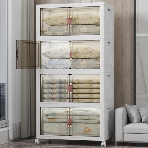 UAMFURI Stackable Storage Bins with Lids, 700QT Closet Organizers and Storage with Doors and Wheels, Extra Large Storage Cabinet, Collapsible Plastic Drawers for Bedroom Dorm Office