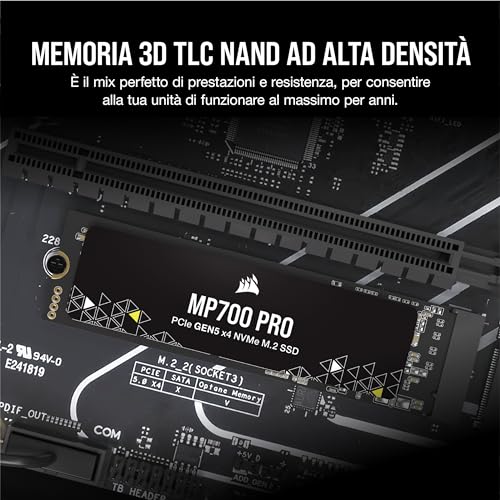 MP700 PRO 2TB M.2 PCIe Gen5 x4 NVMe 2.0 SSD - M.2 2280 - Fino a 12.400MB/sec in Lettura Sequenziale - NAND TLC ad Alta Densità - Nero - Hdd - Immagine 4