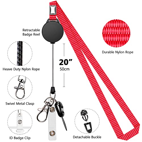 6 Pack Retractable Badge Lanyards And Id Badge Holder, Strap Lanyard With Swivel Metal Clasp For Badge Holders, Keychains, Offices, Staff, Students, Employees, Rosy #TOP1