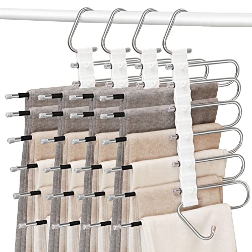 La mejor selección de Perchas para pantalones los mejores 10. 42 FBXGT 4PCS Perchas Ganchos para Pantalones Ropa De 6 Niveles de Acero Inoxidable Tipo S Multifuncional Perchas Plegables Antideslizantes Organizadores De Almacenamiento para Faldas...