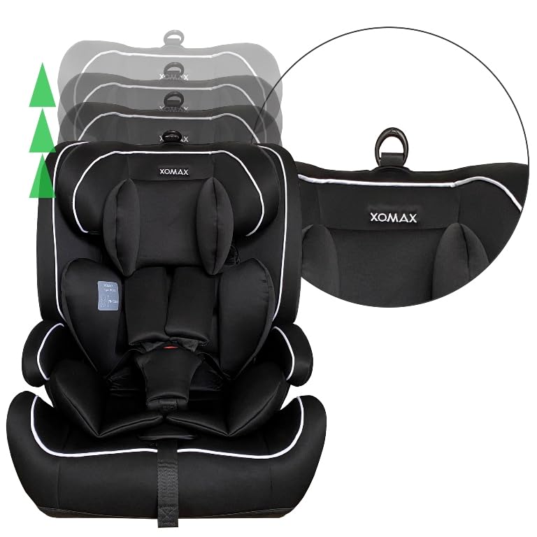 XOMAX HC02S Kindersitz ISOFIX 9–36 kg | ECE R129 i-Size | Gruppe 1/2/3 mit 5-Punkt-Gurt & Top Tether | mitwachsender Auto-Kindersitz höhenverstellbar, Sitzerhöhung (Schwarz)