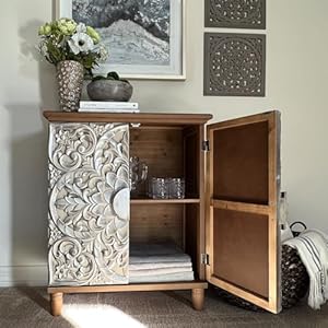 MAISON ARTS Accent Cabinet with 2 Doors Farmhouse Decorative Storage Cabinet with Solid Legs for Living Room Entryway Kitchen Sideboard Buffet Cabinet Silver Engraved