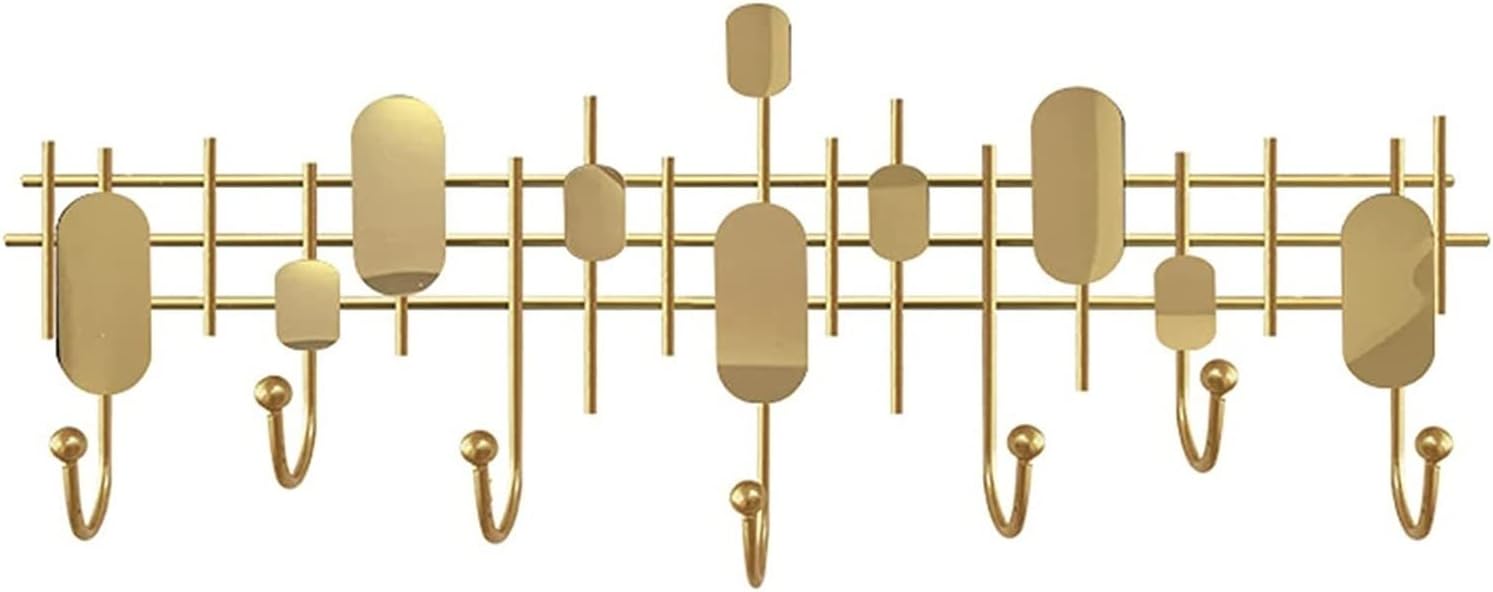 Coat Hooks Rack Metal Gold Coat Hook Modern Wall Mount Coat Rack Hanging Wall Decoration Coat Hooks for Entryway Kitchen Bedroom Hanging Clothes Hat Towel ( Color : Gold 2 , Size : 60*30*7cm