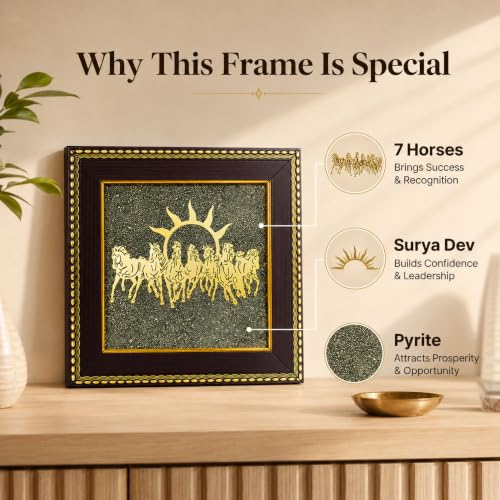 Image of 7 Horses on Raw Pyrite Frame, Vastu Wall Decor for Money & Success