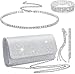 stablerice 4 Pieces Women Rhinestone Evening Clutch Bag Silver Clutch Purses Bag for Women Evening Rhinestone Jewelry Set Bling Necklace Earrings Bracelets Set for Wedding (Glitter Style)