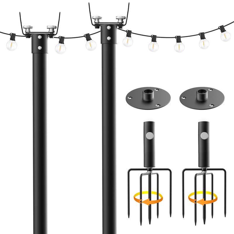 Mutovlin String Light Poles,10Ft Mental Poles for Outdoor String Lights,Light Poles with Fork and Base,Outdoor String Light Poles for Patio,Backyard and Garden (2 Pack)
