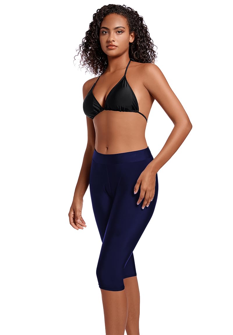 Akaeys Pantaloncini da bagno da donna, lunghezza al ginocchio, leggings con protezione solare, pantaloni sportivi crop da nuoto, tankini