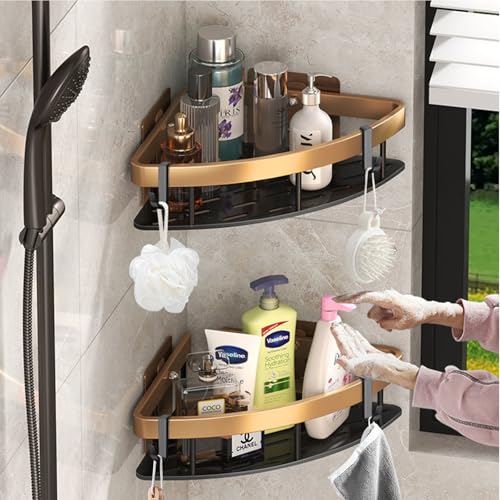 Reviews de Esquinero para baño - 5 favoritos. 40 Juego de 2 estanterías de esquina para baño, estante ducha de aluminio espacial, con 4 ganchos, organizador de ducha de gran capacidad sin taladro, adecuado para baño,...