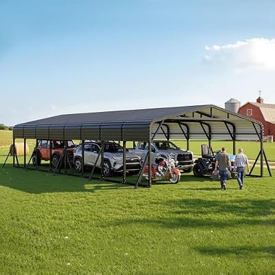 AMERLIFE 20x40 FT Heavy Duty Metal Carport?All-Weather Steel Car Shelter with Galvanized Roof, Reinforced Frame and Enhanced Base for Outdoor Garage or Parking