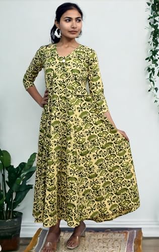 Image of JAIPUR HAND BLOCK Sleeveless Cotton A Line Dress|Gown with Jacket S63