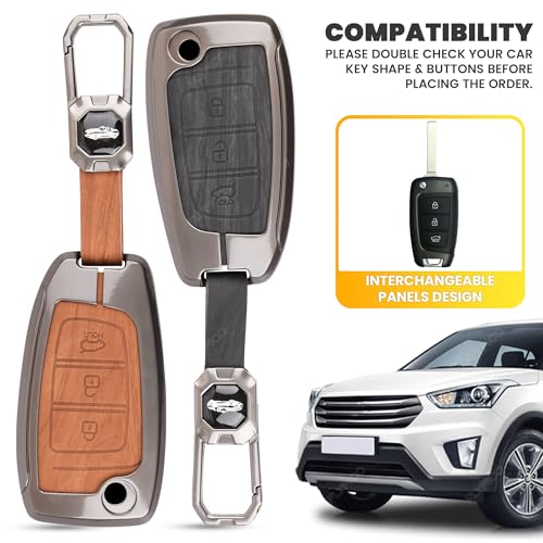 Image of Car Key Cover Compatible with Hyundai Verna 2024 2023 | i20 N line N6 Car 3-Button Smart Flip Key (Dual Leather Metal (Black & Brown))