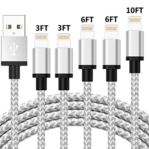 CredDeal Phone Charger, MFi Certified Lighting Cable 5 Pack [3/3/6/6/10FT] Fast Charging Data Sync Nylon Braided USB Cord Compatible iPhone 11/Pro/Xs Max/X/8/7/Plus/6S/6/SE/5S