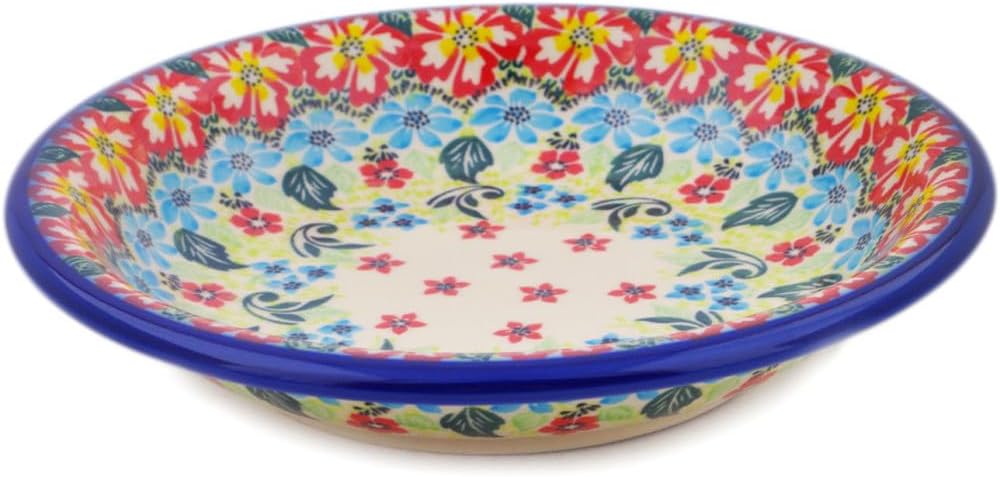 Polmedia Polish Pottery Pasta Bowl 9-inch UNIKAT - Lush Tropics Pattern Handmade in Boleslawiec Poland by Ceramika Dalia + Certificate of Authenticity