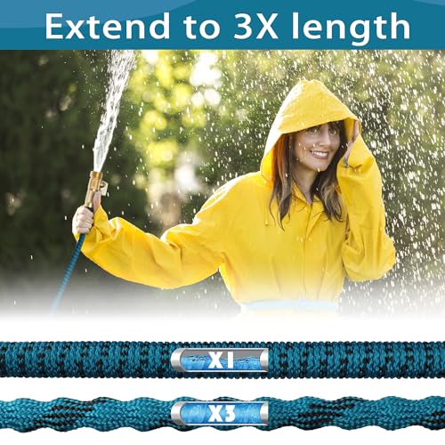 100 FT Garden Hose – 2026 Upgarded Expandable Garden Hose w/10 Pattern Spray Nozzle, 650psi Brass 3/4” Fittings – Lightweight, Durable, Kink-Free, Retractable Water Hoses for Garde image 4