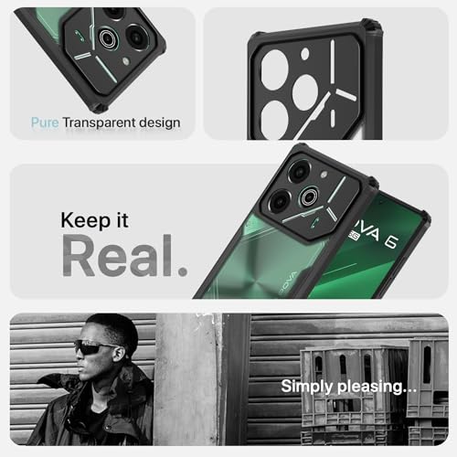 Image of Pikkme Tecno Pova 6 Pro 5G Back Cover | Crystal Clear Transparent Back | Ultra Hyrbid | Full Camera Protection | Raised Edge | Bumper Back Case (Black)