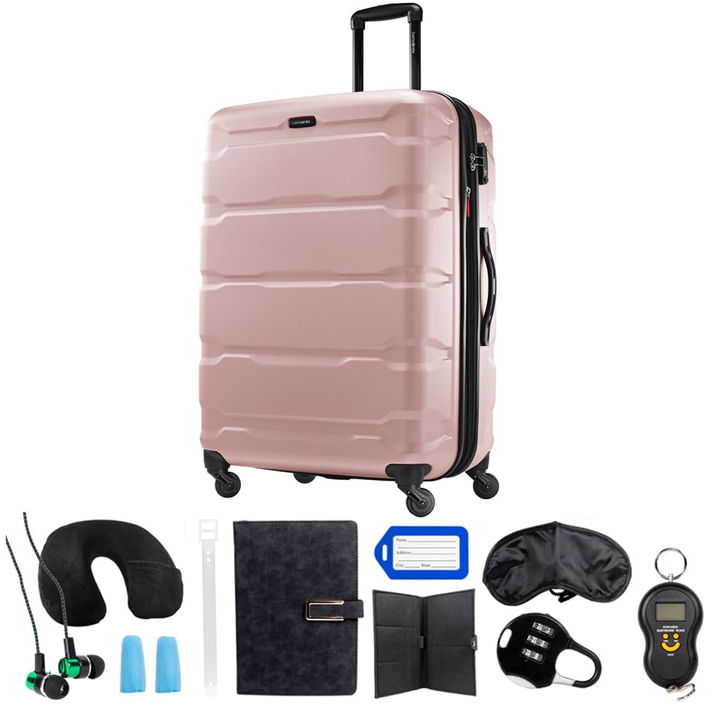 Samsonite68310-1694 Omni Hardside Luggage 28 inch Spinner Pink Bundle with  Deco Gear 10 Piece Luggage Accessory Kit