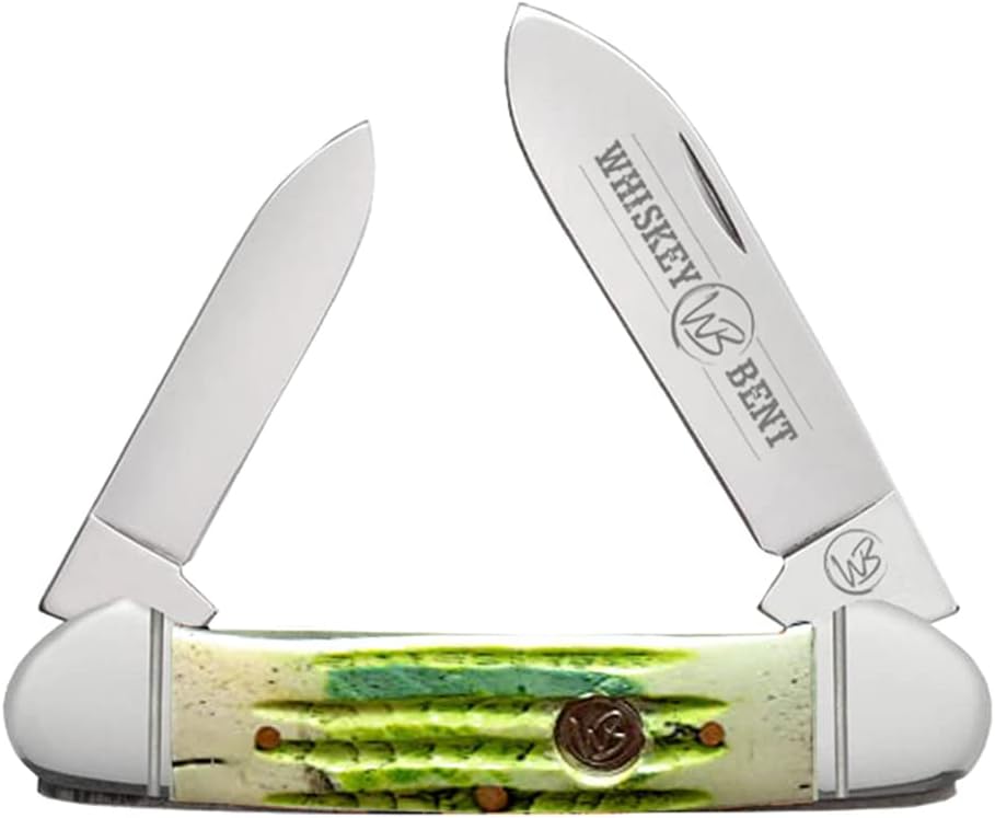WHISKEY BENT HAT CO. Traditional Canoe Folding Knife 3.63" Closed Length 440C Stainless Steel Blades (Ivy)