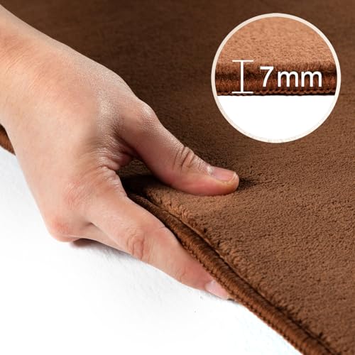 HomebyHome Waschbarer Runder Teppich 200 cm Braun einfarbig moderner Kurzflor weich maschinenwaschbar und pflegeleicht für Wohnzimmer… – Ansicht 4